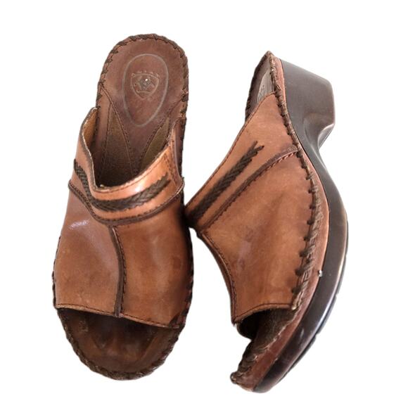 Ariat Brown Leather Slip-On Sandal Clogs – Open Toe – Size 7 - Picture 1 of 13